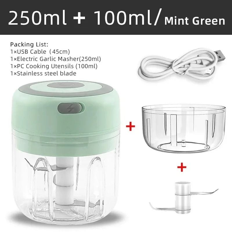 Electric Garlic Chopper and Meat Mincer – 100ML/250ML Portable Food Processor