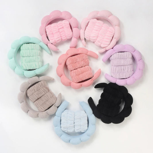3PCS Microfiber Spa Headband and Wristband Set for Skincare and Makeup
