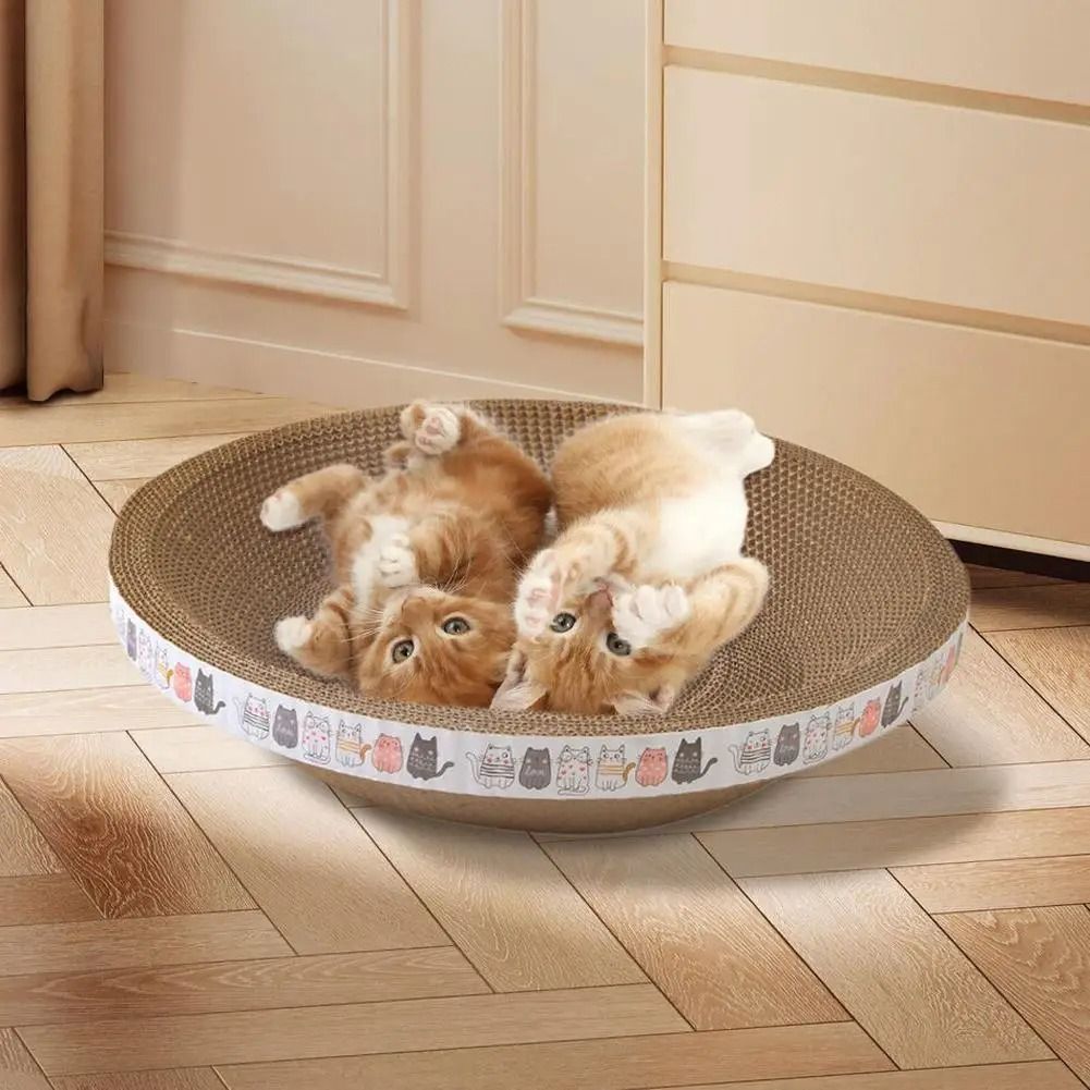 Round Corrugated Cat Scratcher Bed for Claw Care and Playtime