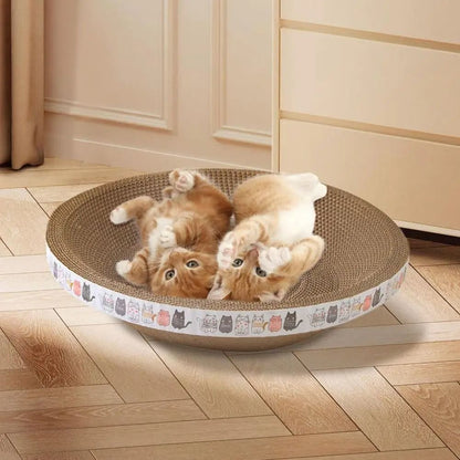 Round Corrugated Cat Scratcher Bed for Claw Care and Playtime