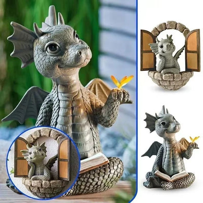 Solar-Powered Resin Dragon Garden Statue – Mystical Dragon Sculpture with Solar LED Lighting for Outdoor Decor