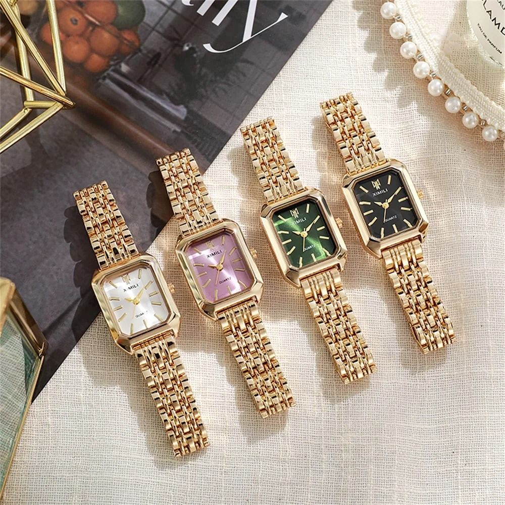 Womens Minimalist Square Quartz Watch Orange Silicone Strap Casual Sports