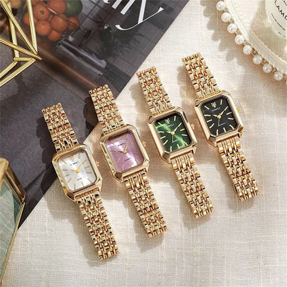 Womens Minimalist Square Quartz Watch Orange Silicone Strap Casual Sports