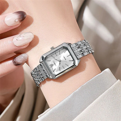 Womens Minimalist Square Quartz Watch Orange Silicone Strap Casual Sports