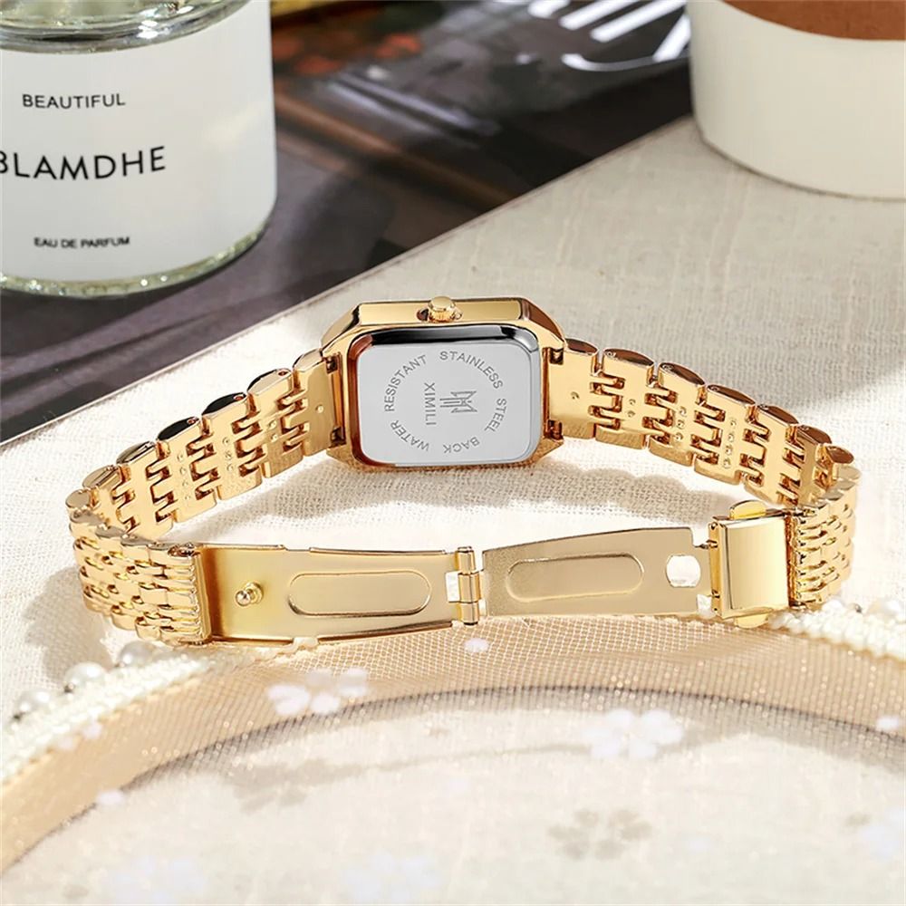Womens Minimalist Square Quartz Watch Orange Silicone Strap Casual Sports