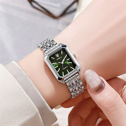 Womens Minimalist Square Quartz Watch Orange Silicone Strap Casual Sports