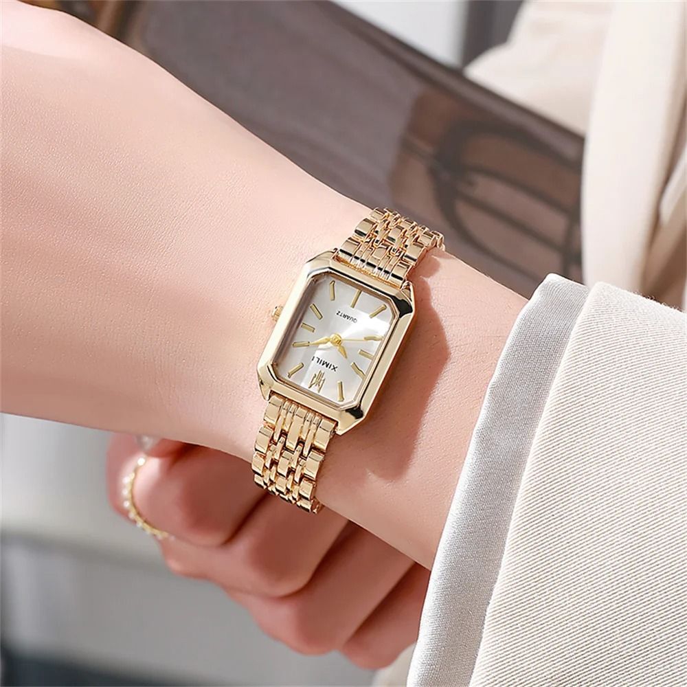 Womens Minimalist Square Quartz Watch Orange Silicone Strap Casual Sports
