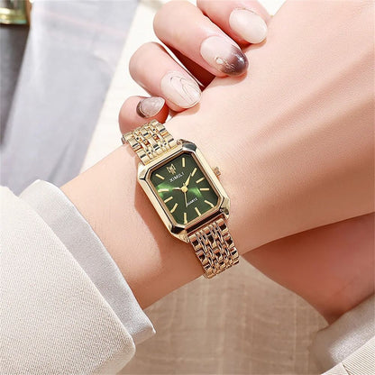 Womens Minimalist Square Quartz Watch Orange Silicone Strap Casual Sports