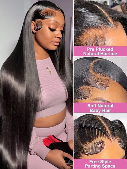 Women Bone Straight HD Lace Front Wig 200 Density Brazilian Human Hair Wig