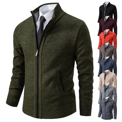 Men Fleece Lined Sports Jacket Warm Zipper Stand Collar Cardigan
