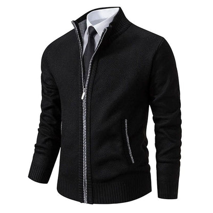 Men Fleece Lined Sports Jacket Warm Zipper Stand Collar Cardigan