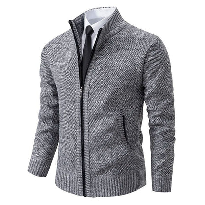 Men Fleece Lined Sports Jacket Warm Zipper Stand Collar Cardigan