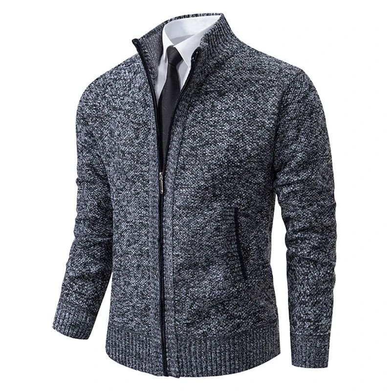 Men Fleece Lined Sports Jacket Warm Zipper Stand Collar Cardigan