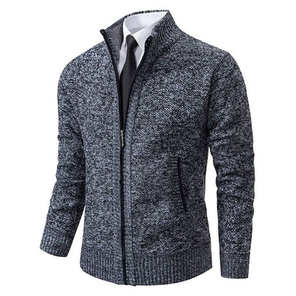 Men Fleece Lined Sports Jacket Warm Zipper Stand Collar Cardigan