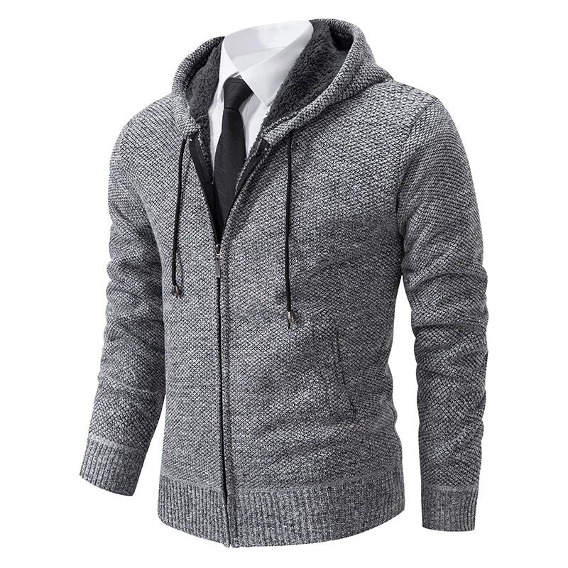 Men Fleece Lined Sports Jacket Warm Zipper Stand Collar Cardigan