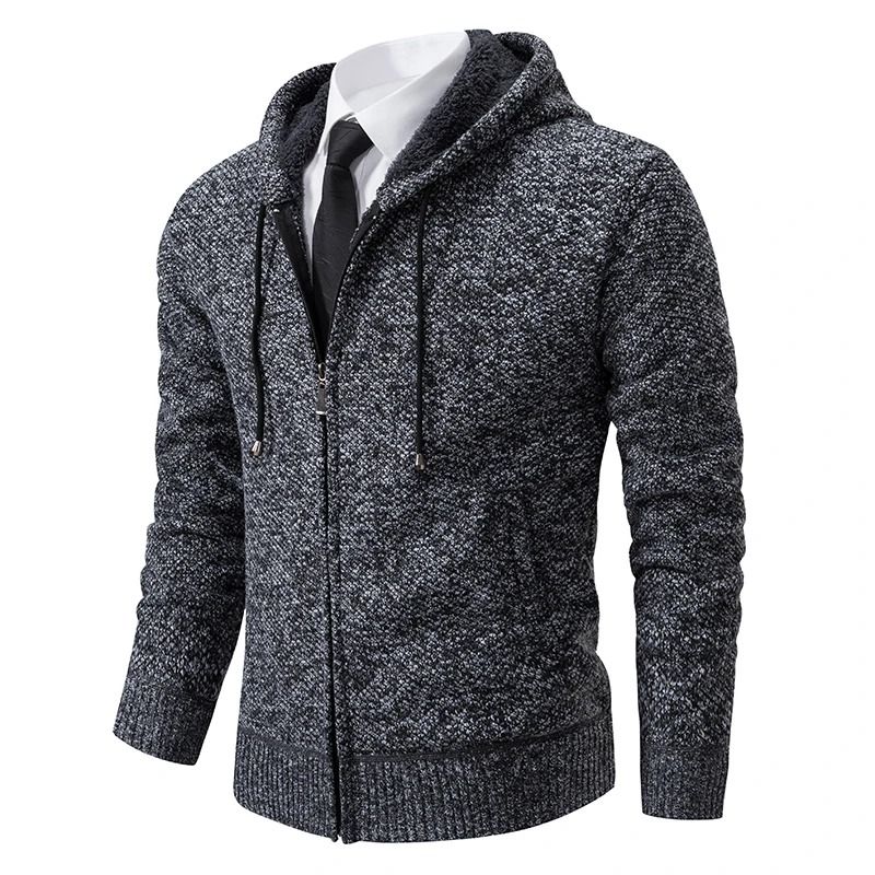 Men Fleece Lined Sports Jacket Warm Zipper Stand Collar Cardigan