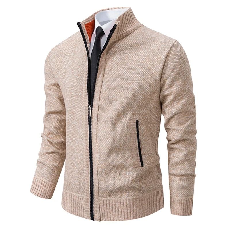 Men Fleece Lined Sports Jacket Warm Zipper Stand Collar Cardigan