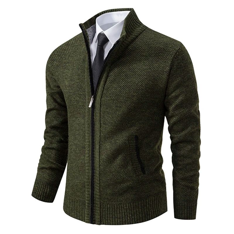 Men Fleece Lined Sports Jacket Warm Zipper Stand Collar Cardigan