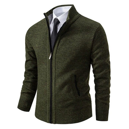 Men Fleece Lined Sports Jacket Warm Zipper Stand Collar Cardigan