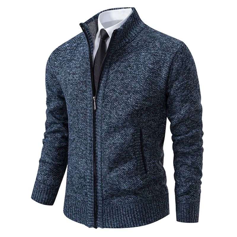 Men Fleece Lined Sports Jacket Warm Zipper Stand Collar Cardigan