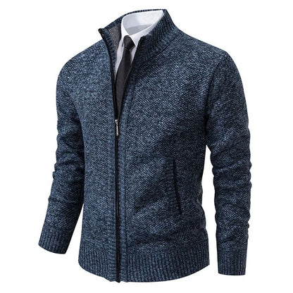 Men Fleece Lined Sports Jacket Warm Zipper Stand Collar Cardigan