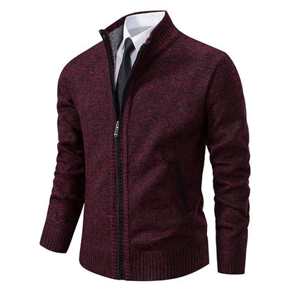 Men Fleece Lined Sports Jacket Warm Zipper Stand Collar Cardigan