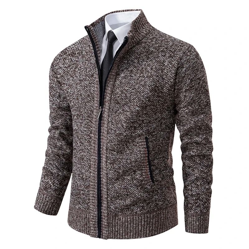 Men Fleece Lined Sports Jacket Warm Zipper Stand Collar Cardigan