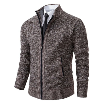 Men Fleece Lined Sports Jacket Warm Zipper Stand Collar Cardigan