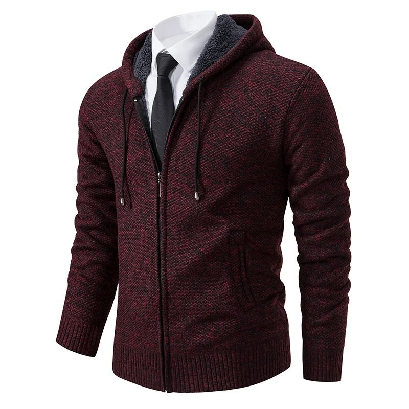 Men Fleece Lined Sports Jacket Warm Zipper Stand Collar Cardigan