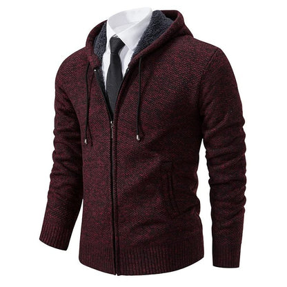 Men Fleece Lined Sports Jacket Warm Zipper Stand Collar Cardigan