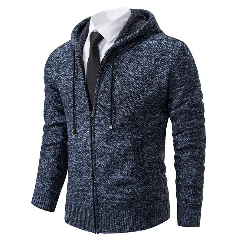 Men Fleece Lined Sports Jacket Warm Zipper Stand Collar Cardigan