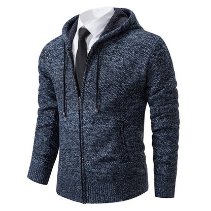 Men Fleece Lined Sports Jacket Warm Zipper Stand Collar Cardigan