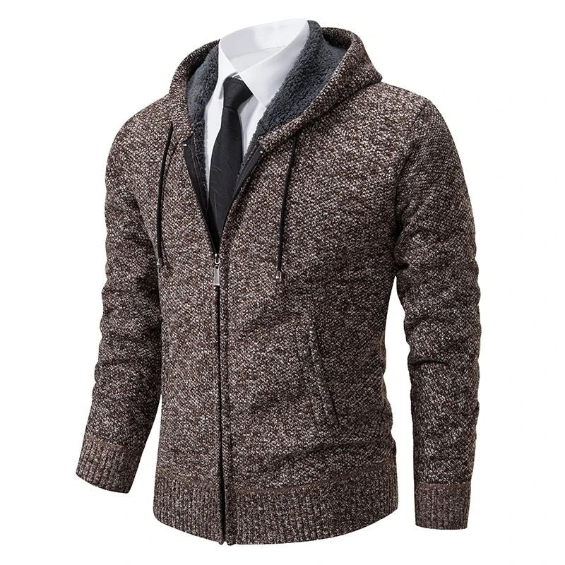 Men Fleece Lined Sports Jacket Warm Zipper Stand Collar Cardigan