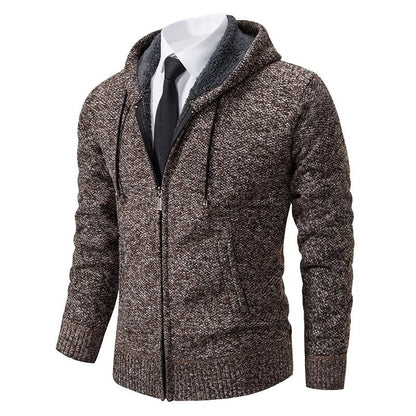 Men Fleece Lined Sports Jacket Warm Zipper Stand Collar Cardigan