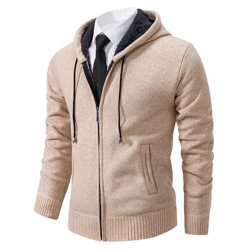 Men Fleece Lined Sports Jacket Warm Zipper Stand Collar Cardigan