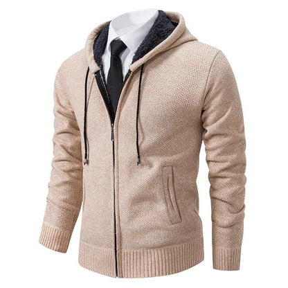 Men Fleece Lined Sports Jacket Warm Zipper Stand Collar Cardigan