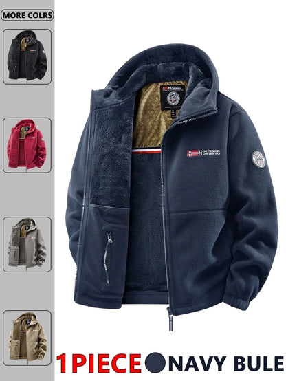 Men Outdoor Hooded Jacket Warm Casual Zip Up Coat