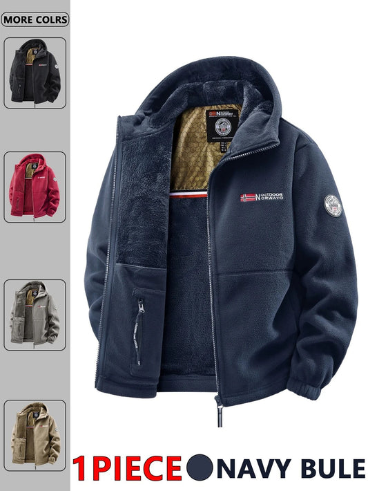 Men Outdoor Hooded Jacket Warm Casual Zip Up Coat