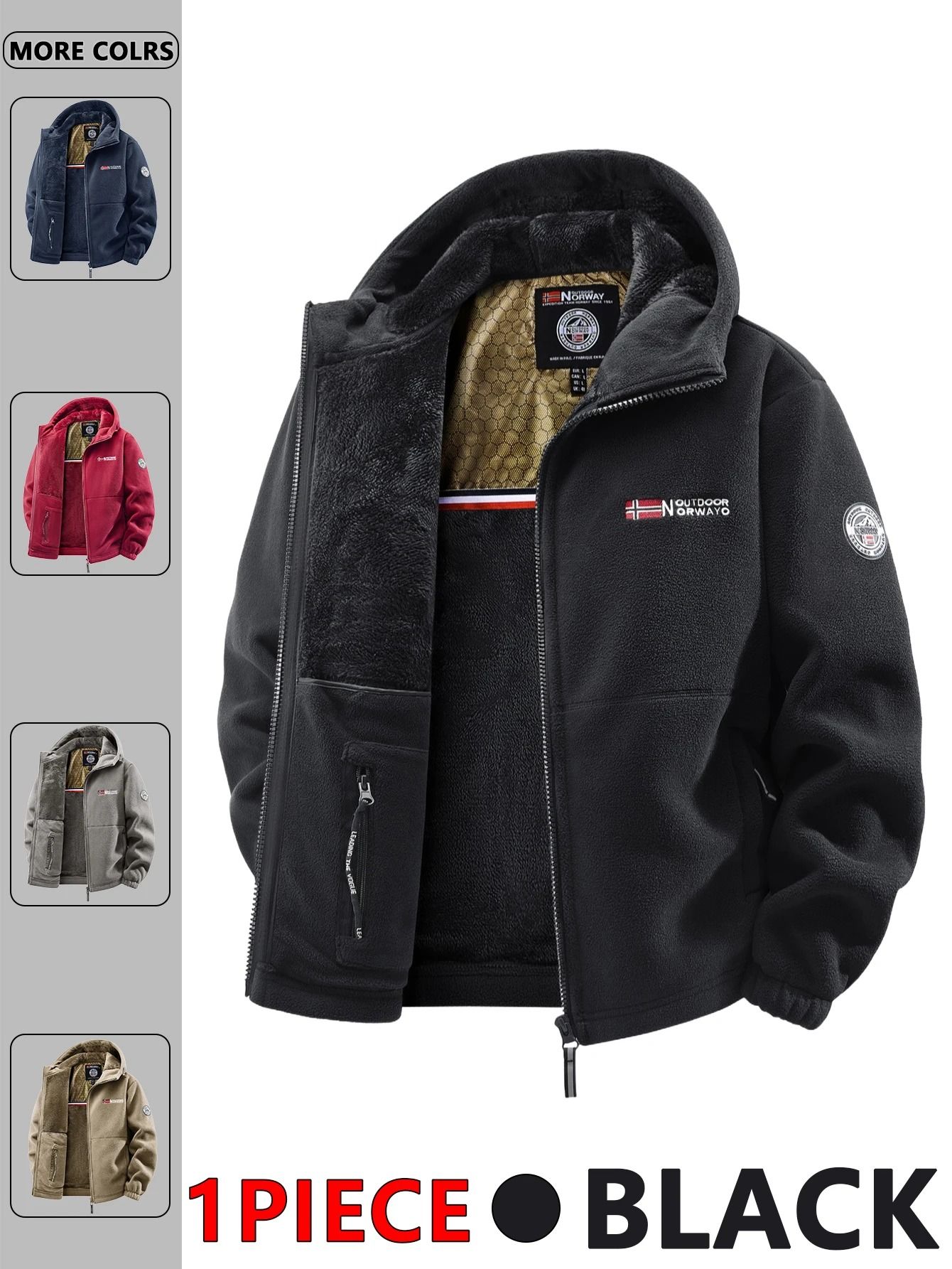 Men Outdoor Hooded Jacket Warm Casual Zip Up Coat