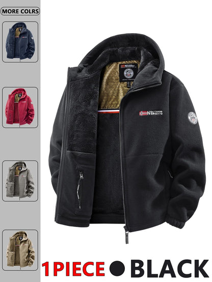 Men Outdoor Hooded Jacket Warm Casual Zip Up Coat