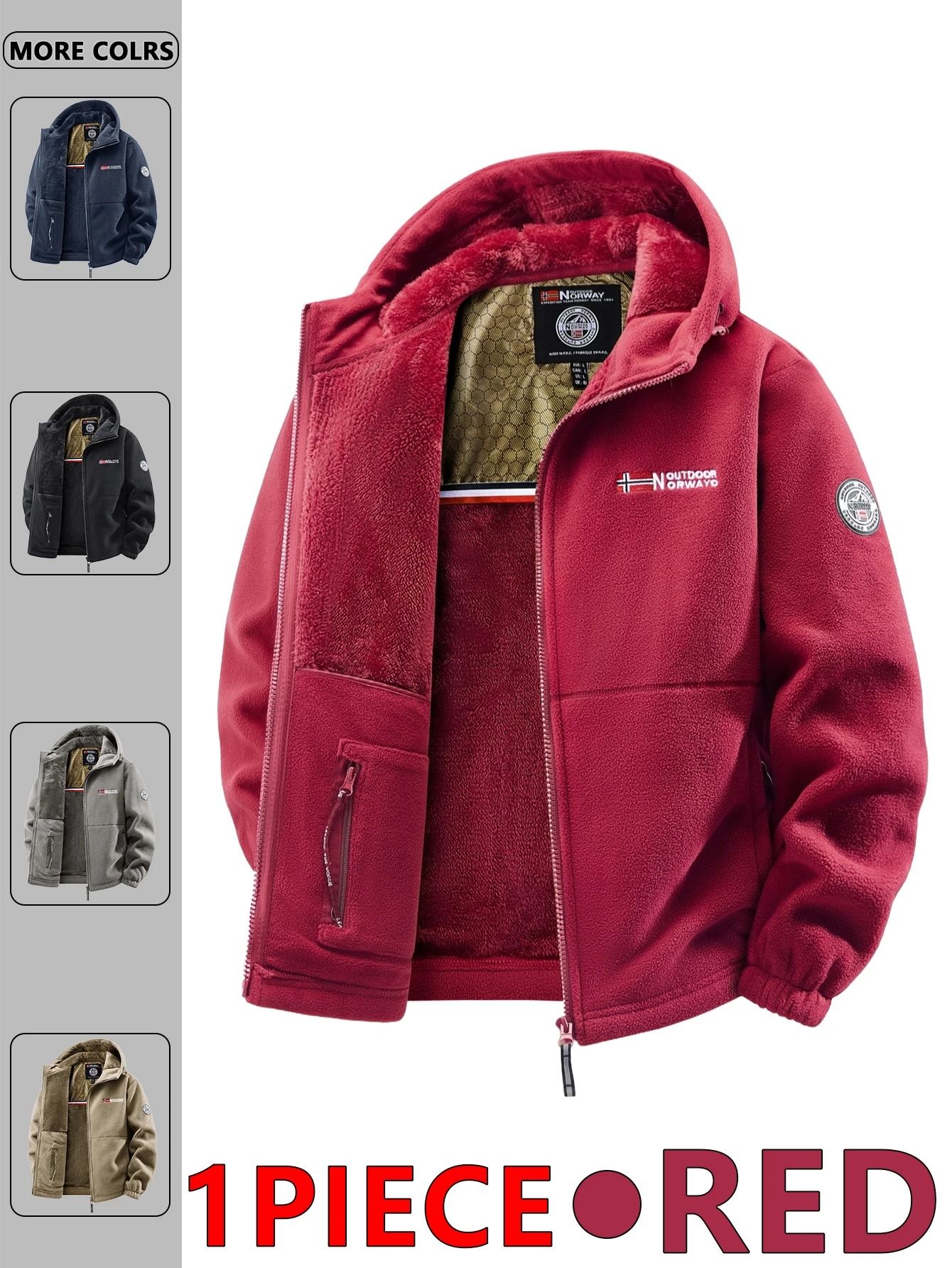 Men Outdoor Hooded Jacket Warm Casual Zip Up Coat