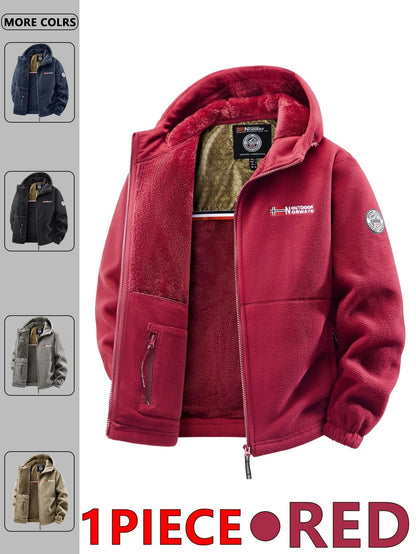 Men Outdoor Hooded Jacket Warm Casual Zip Up Coat