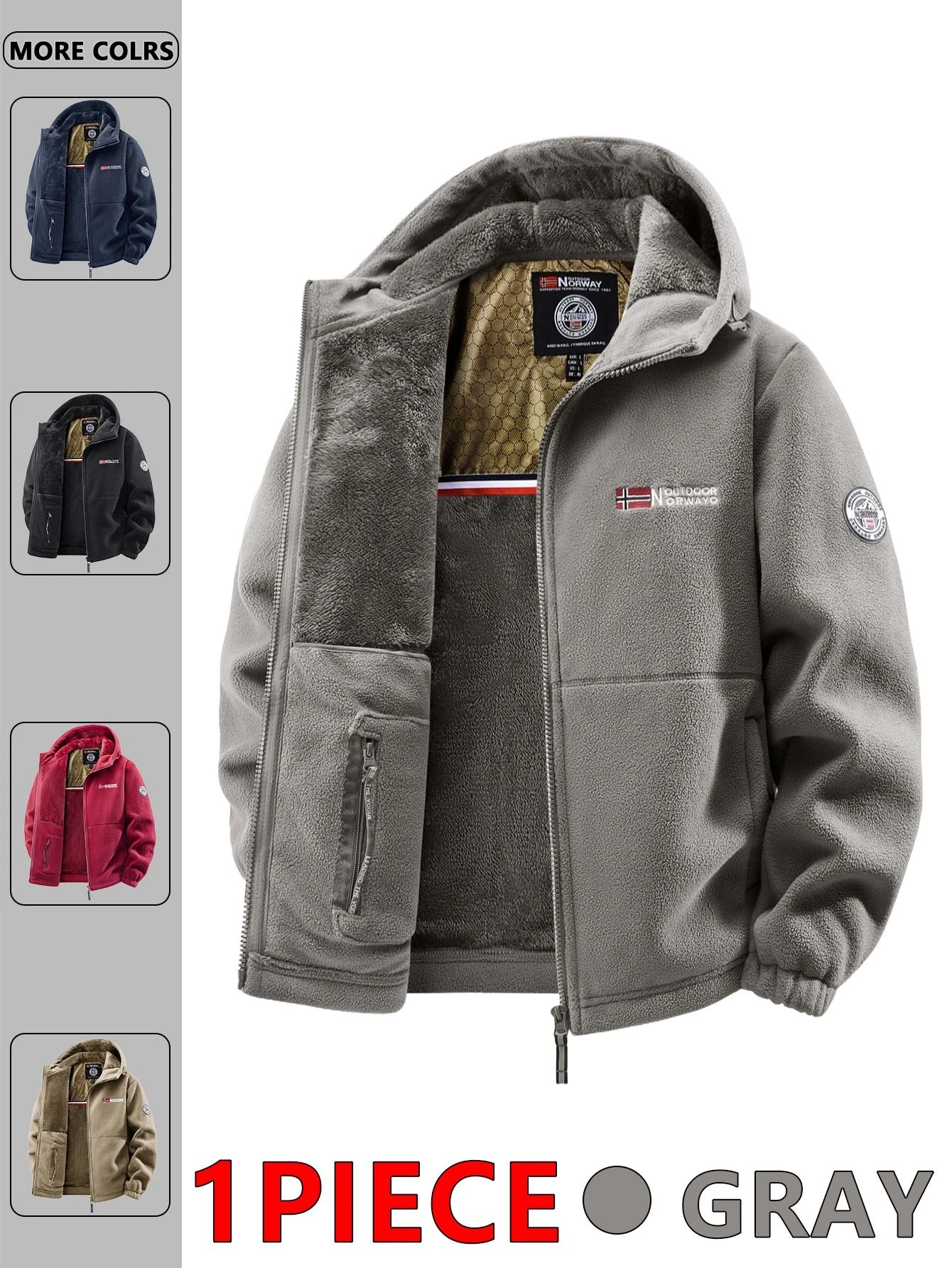 Men Outdoor Hooded Jacket Warm Casual Zip Up Coat