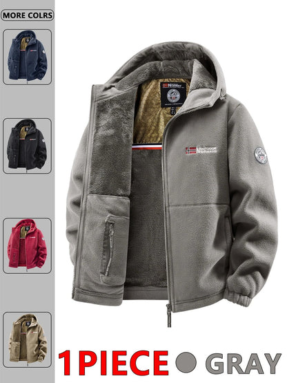 Men Outdoor Hooded Jacket Warm Casual Zip Up Coat