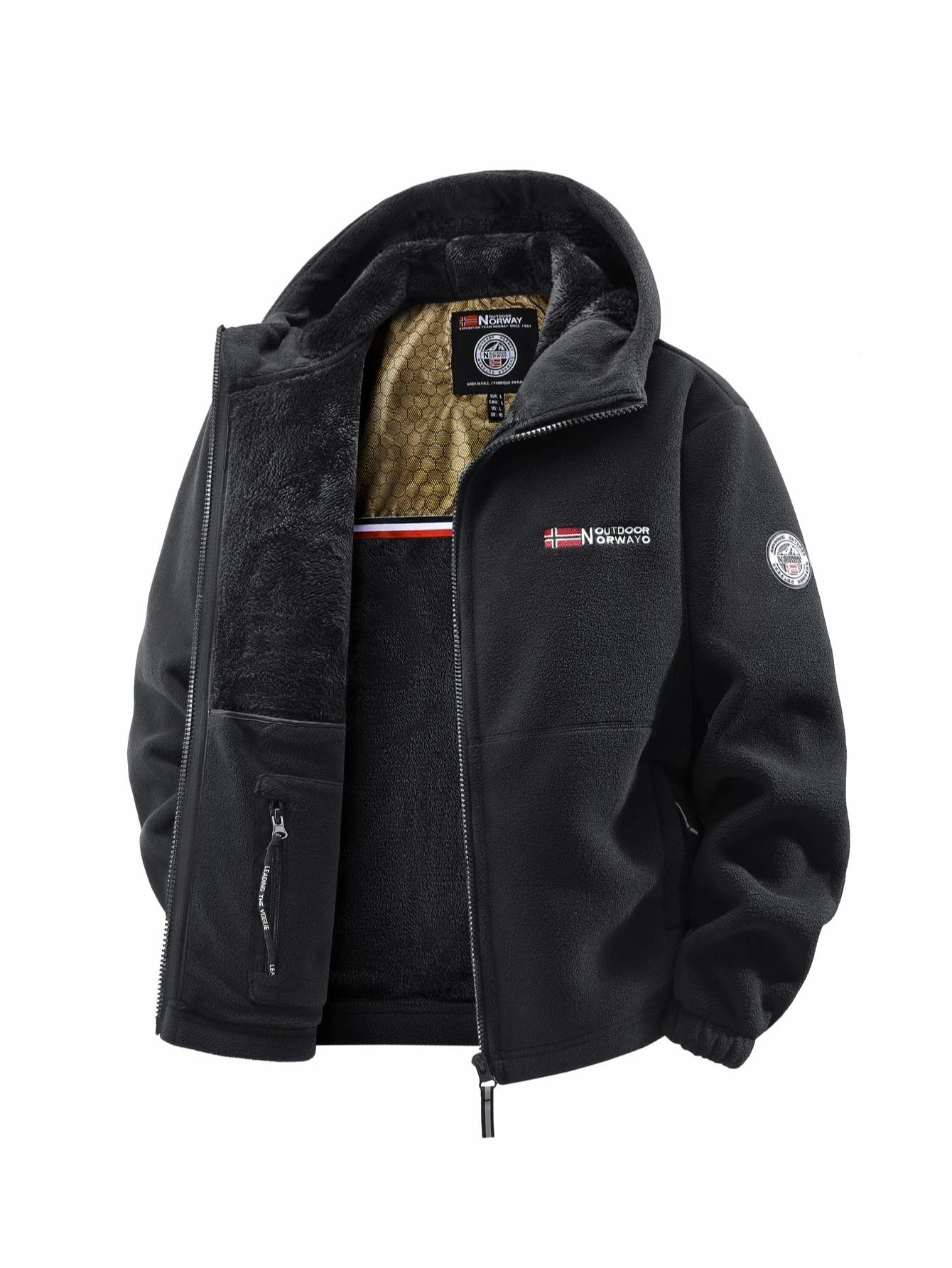 Men Outdoor Hooded Jacket Warm Casual Zip Up Coat