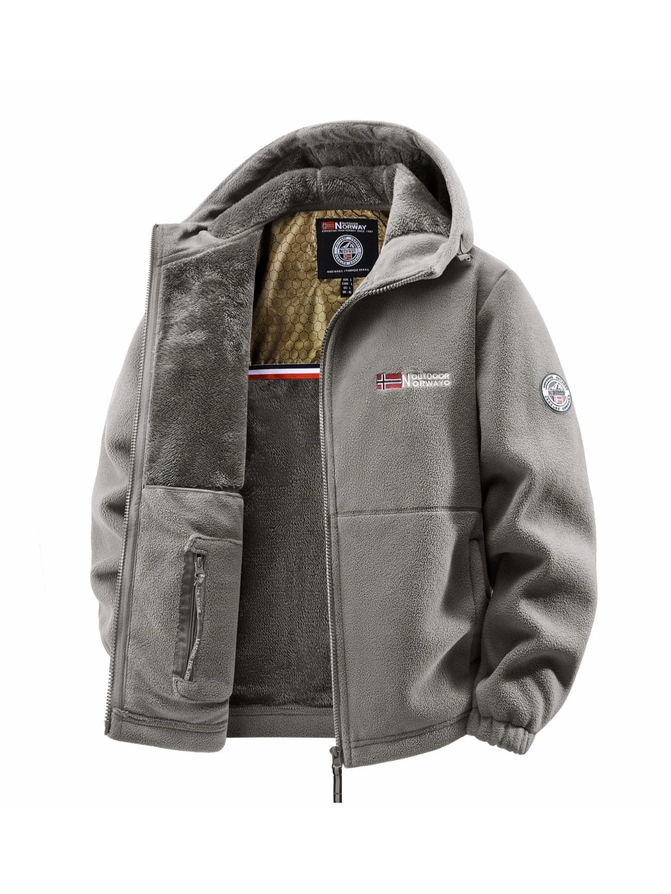 Men Outdoor Hooded Jacket Warm Casual Zip Up Coat