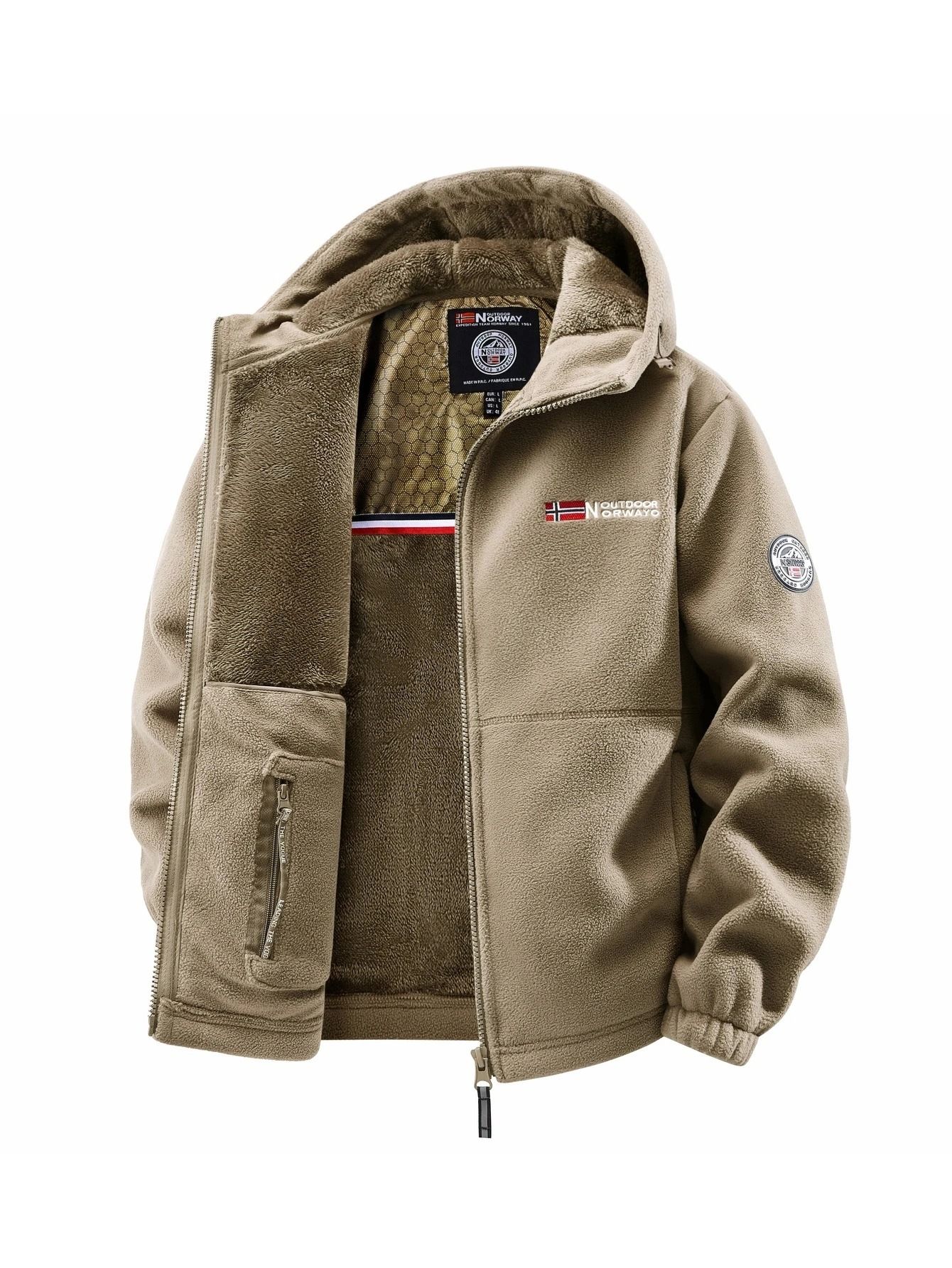 Men Outdoor Hooded Jacket Warm Casual Zip Up Coat