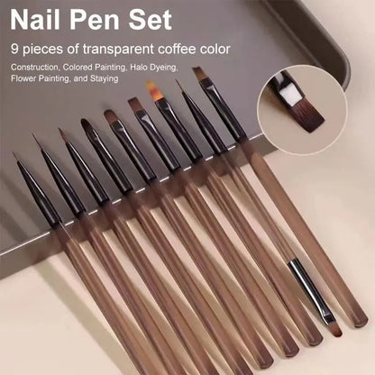 Women 9-Piece UV Gel Nail Brush Liner DIY Painting Pen Set