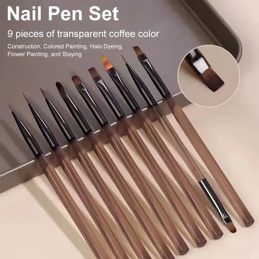 Women 9-Piece UV Gel Nail Brush Liner DIY Painting Pen Set