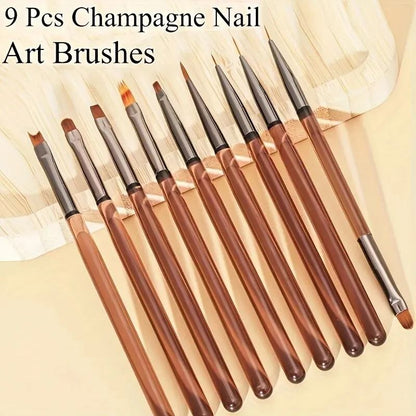 Women 9-Piece UV Gel Nail Brush Liner DIY Painting Pen Set